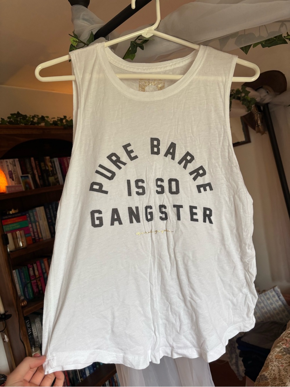 Pure Barre White Tank with Gold Logo